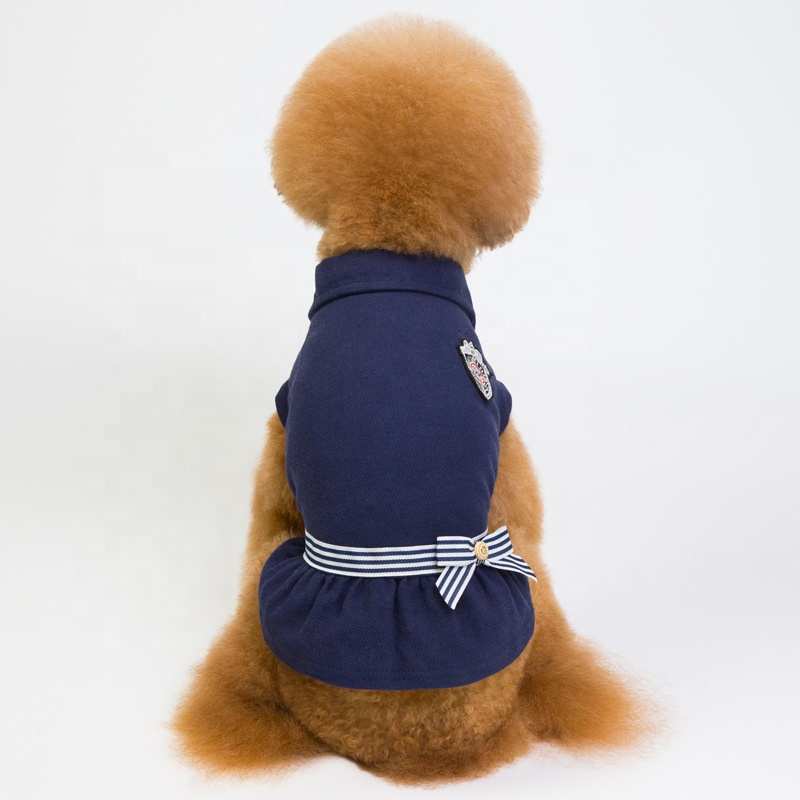 HM Navy Sailor Blue Top with Bow - For Small Dogs, Puppies and Cats