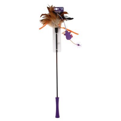 Gigwi Catwand Feather Teaser With Natural Feather Hanging Mouse And TPR Handle