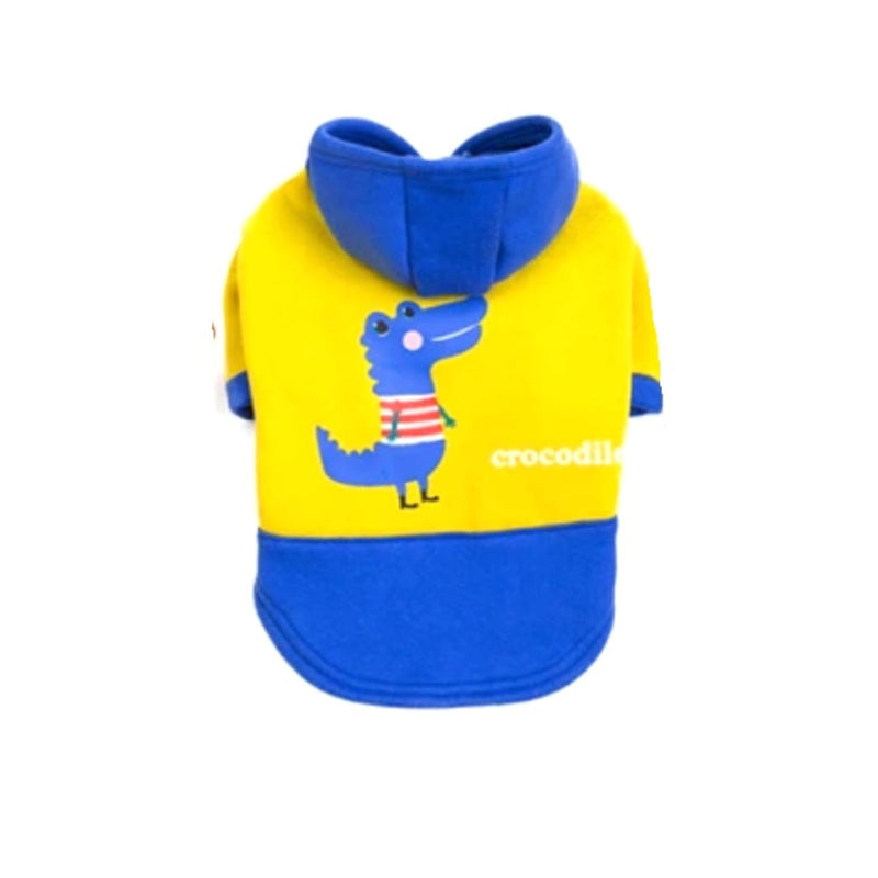 HM Crocodile Yellow Blue Hoodie  - Sweatshirt For Small Dogs & Cats