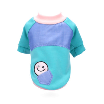 HM Smiley in Pocket Blue & Pink Tee - T shirt For Small Dogs & Puppies
